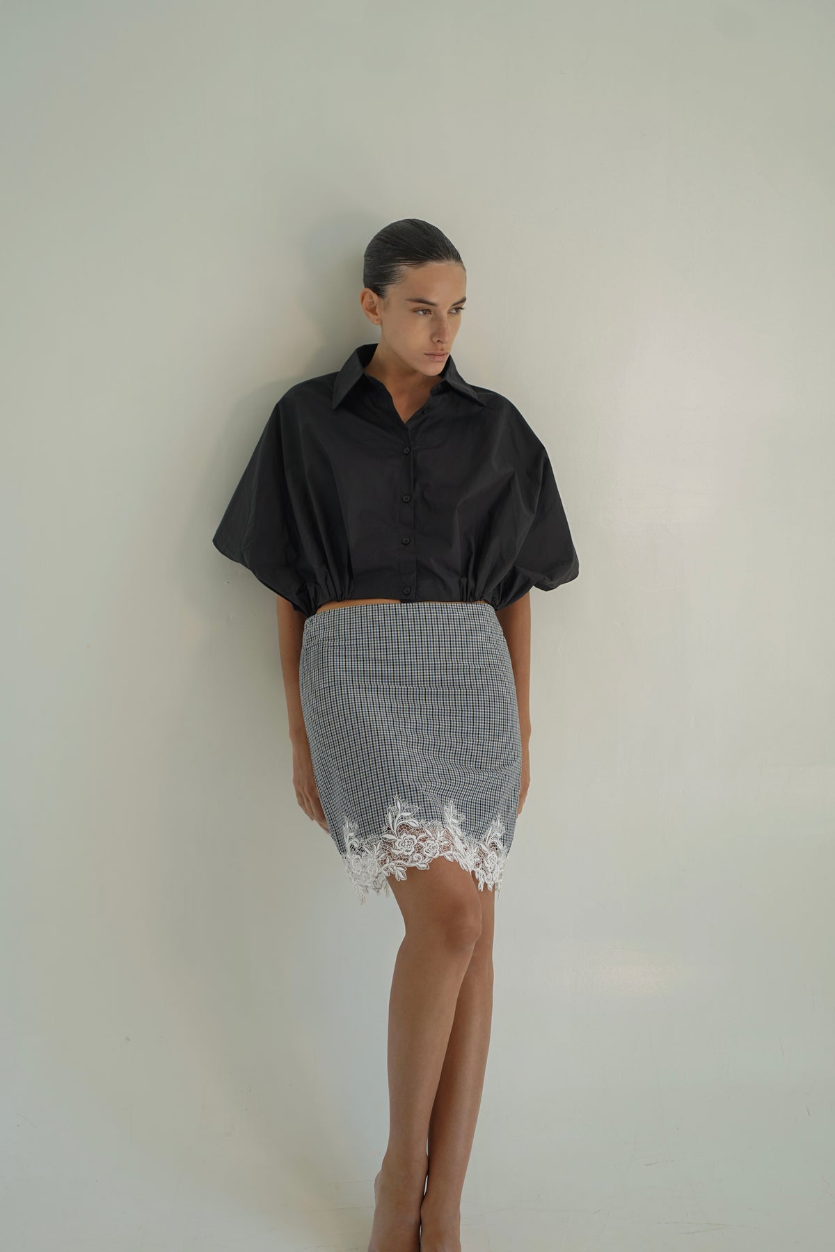 Lace check skirt