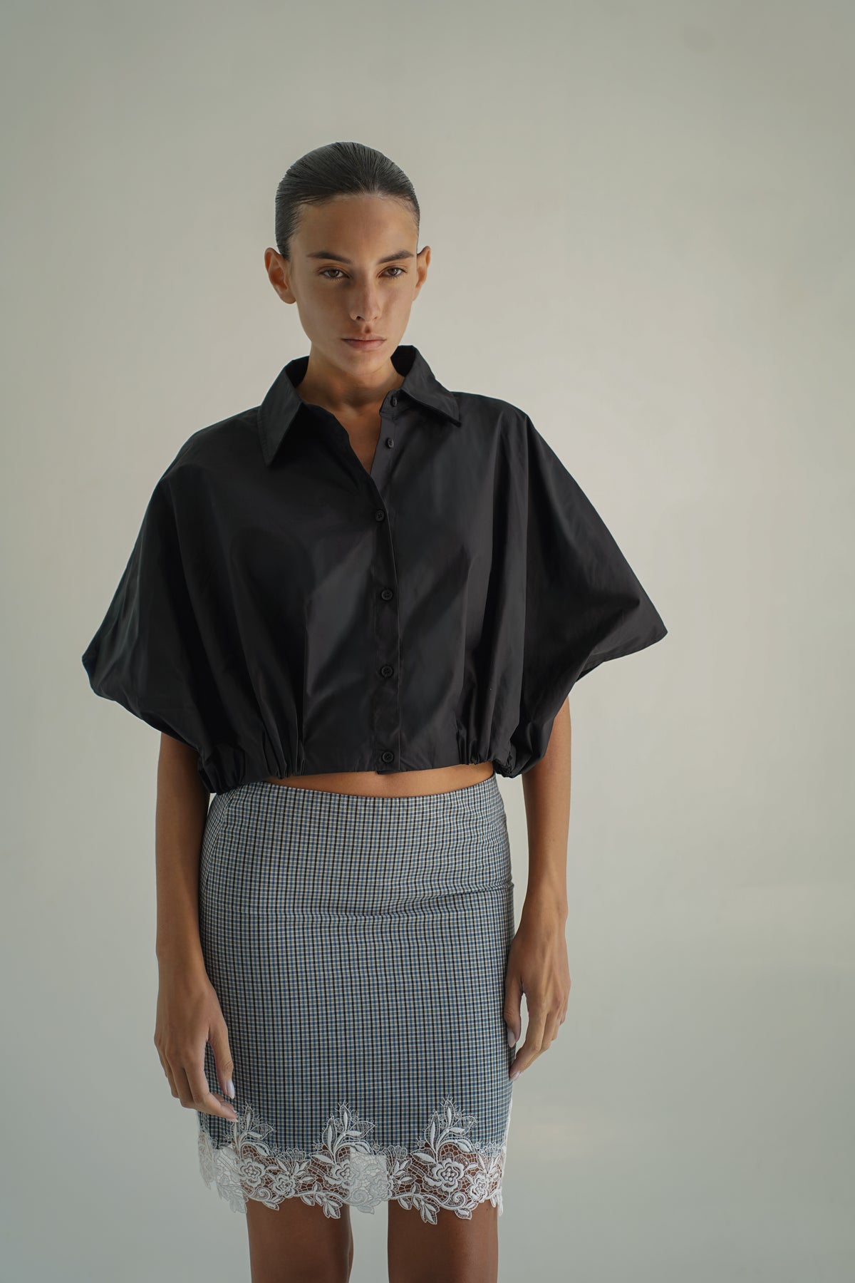 Ballon button-up shirt black