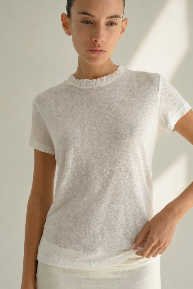 Ruched Neck T-Shirt white