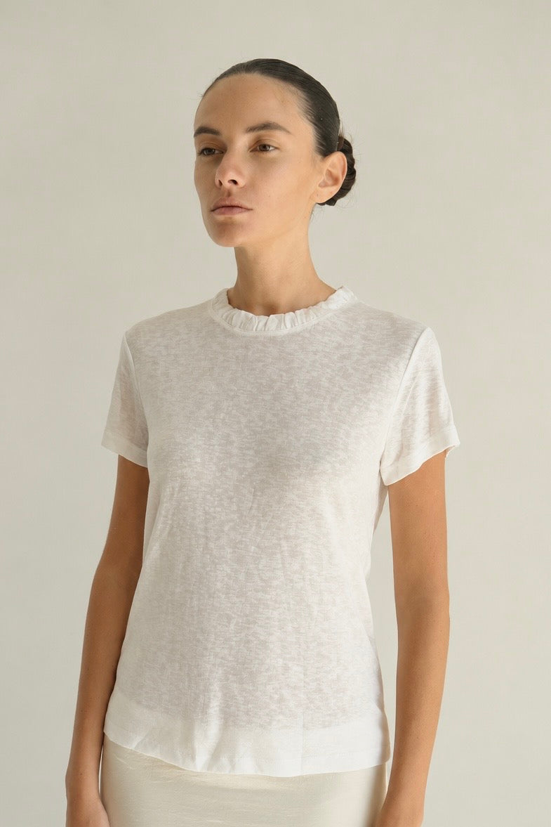 Ruched Neck T-Shirt white