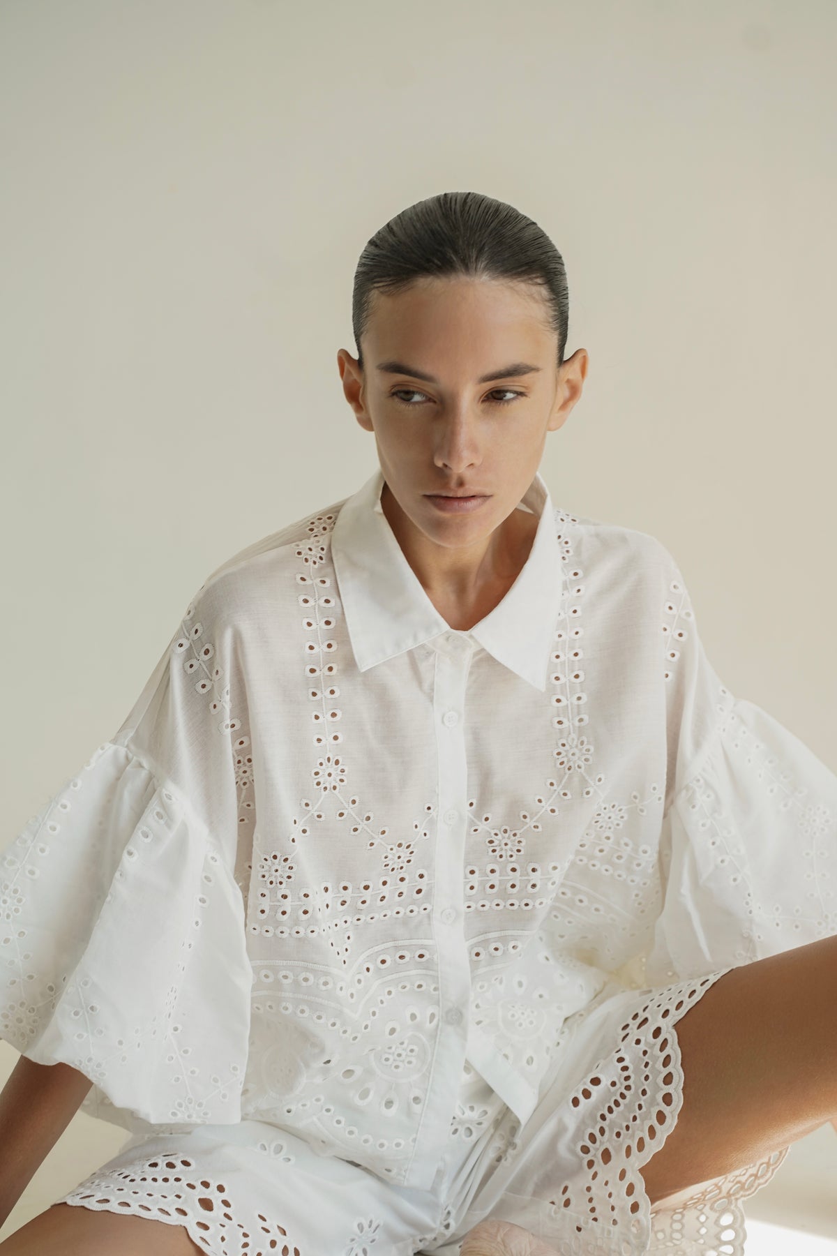 Macrame button-up shirt